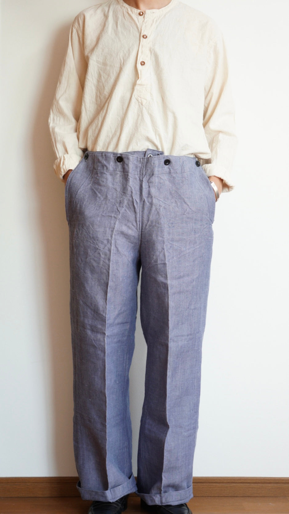 Pantalon en lin rami de marin de la marine française des années 1960, en parfait état