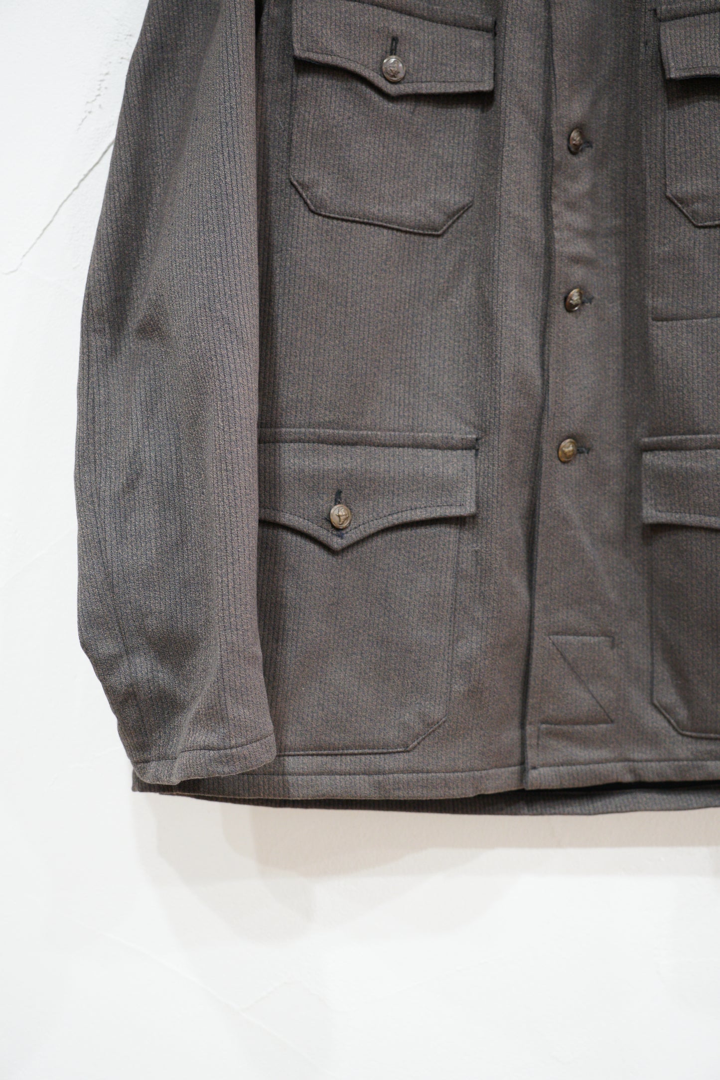 Veste de chasse des années 50 en coton piqué marron sel et poivre « Dumont d'Urville » DEAD STOCK