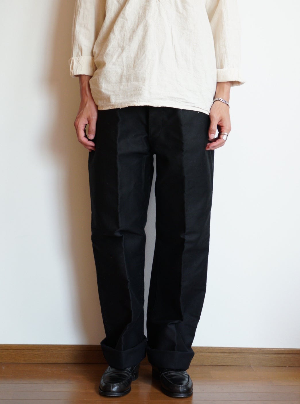 Pantalon en moleskine noir « Dubure & Deverchere » des années 50