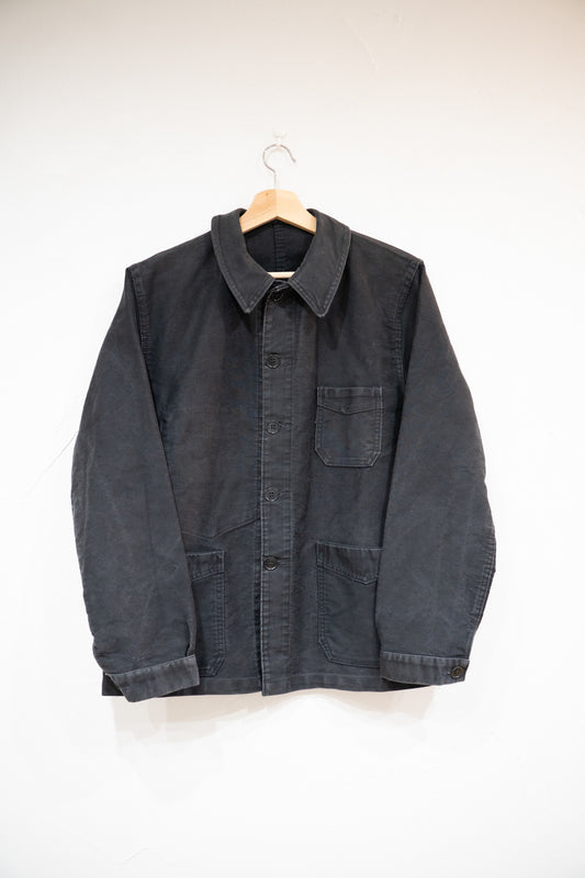 Schwarze Moleskin-Jacke „BEAU-FORT” aus den 40er Jahren, französischer Vintage