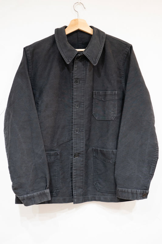 Schwarze Moleskin-Jacke „BEAU-FORT” aus den 40er Jahren, französischer Vintage