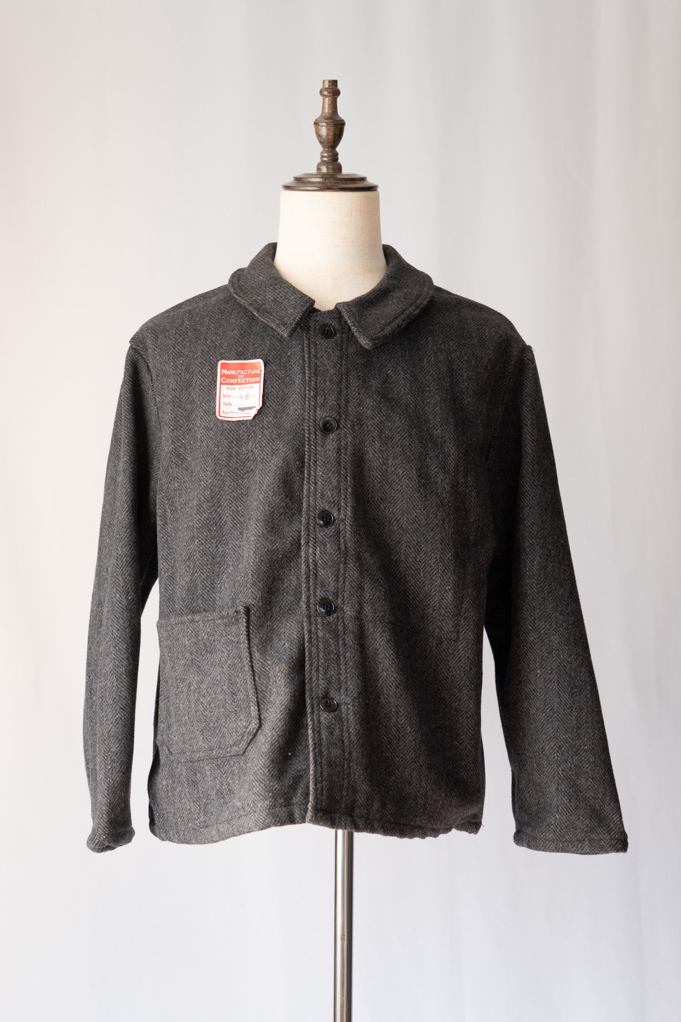 Veste de travail française en laine à chevrons des années 50