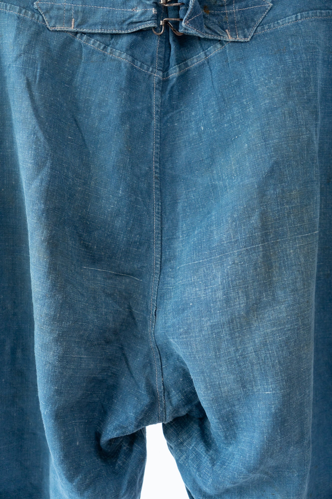 20er Jahre französische Vintage-Indigo-Leinen-Arbeitshose PatchWork