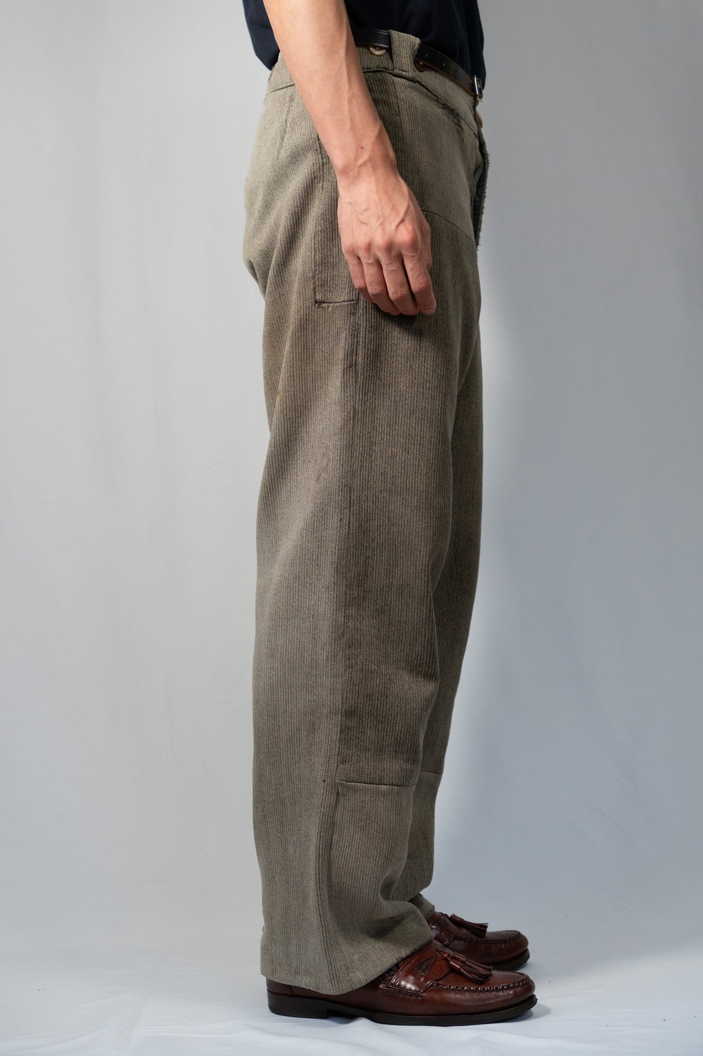 50s French Work Cotton Pique Brown Salt&Pepper Patch Work