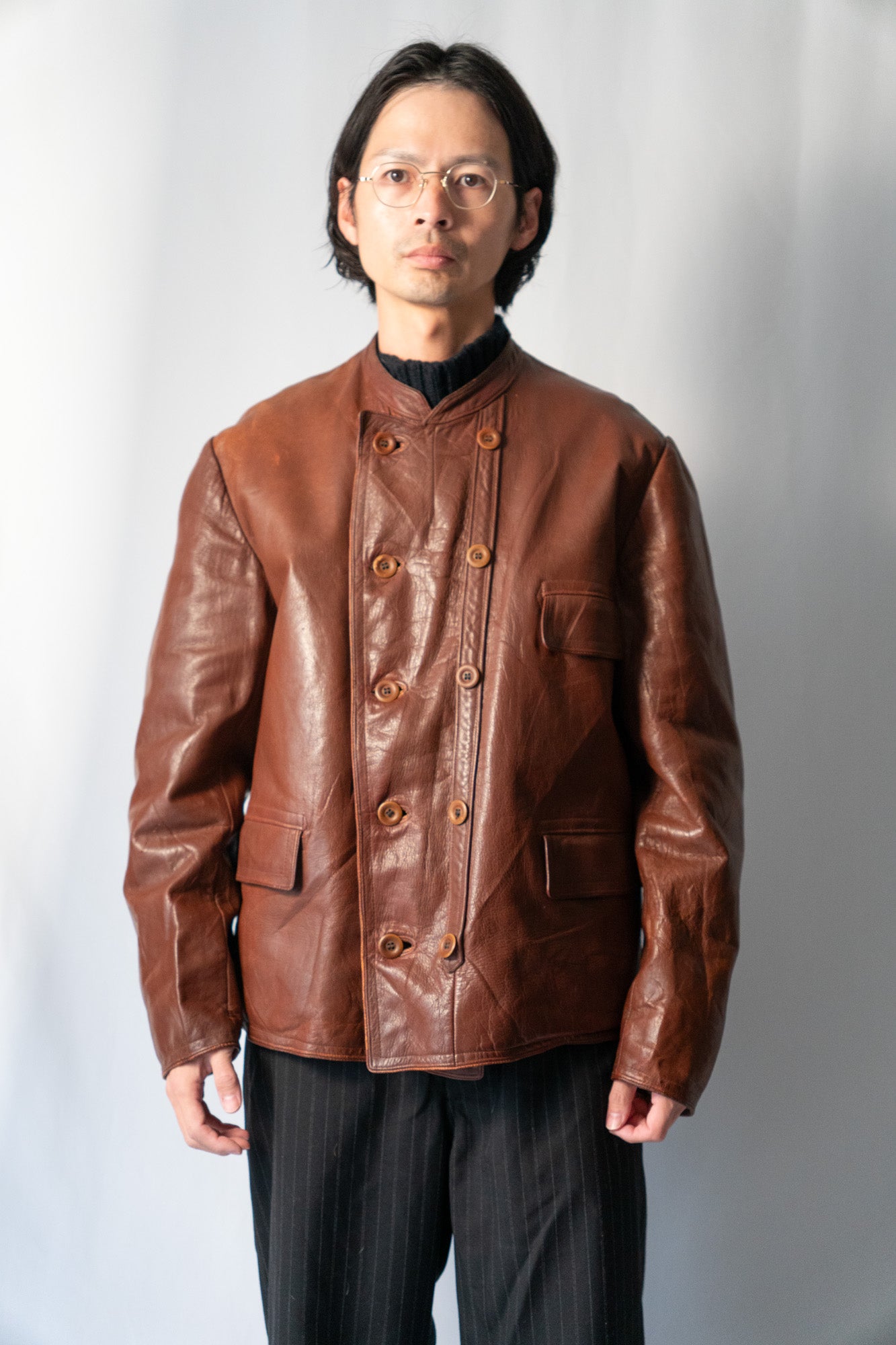~40s Sweden Work Goatskin Double Breasted Leather Jacket
