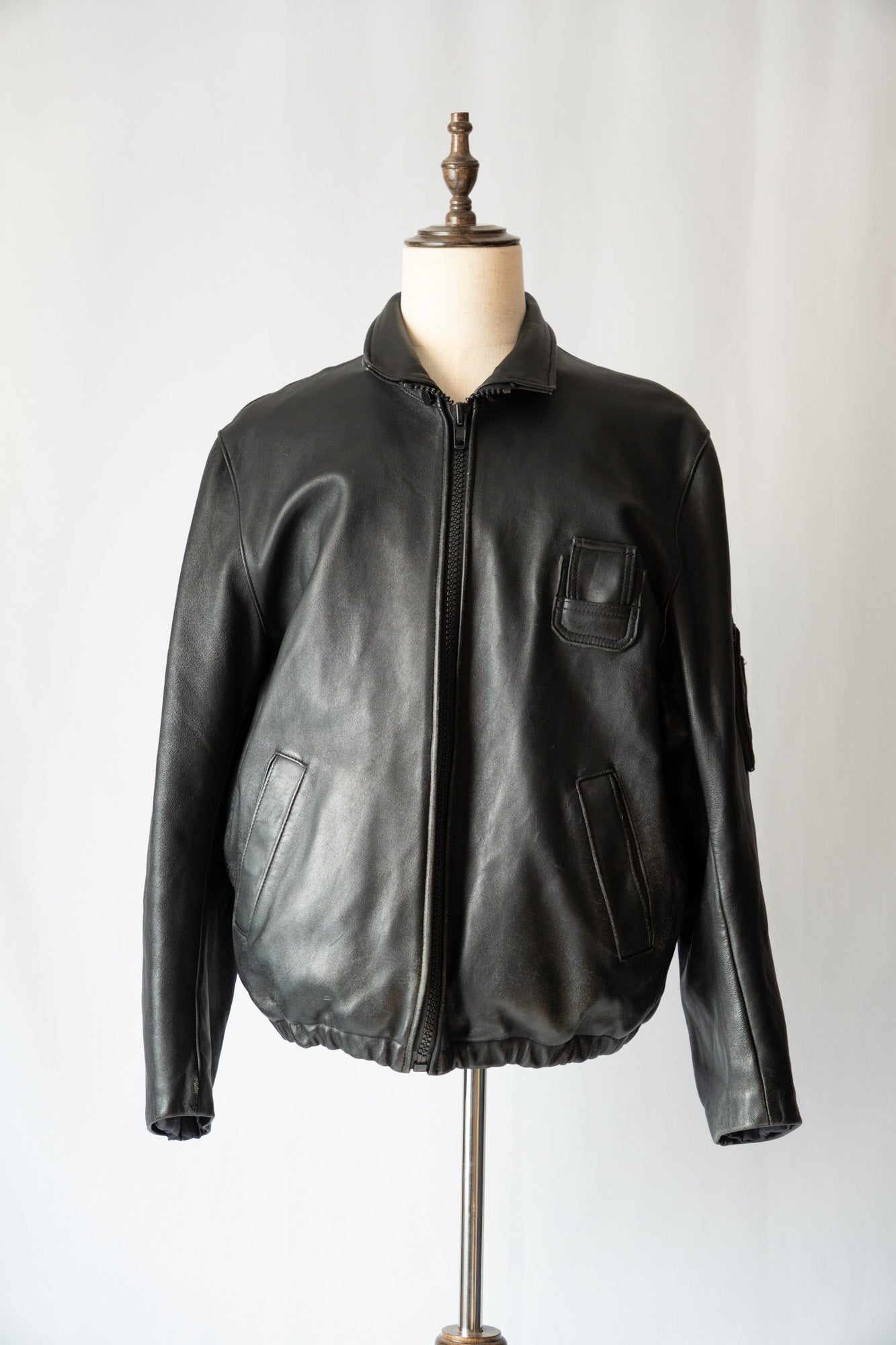 Veste de pilote civile française vintage des années 70 en cuir « GVF »