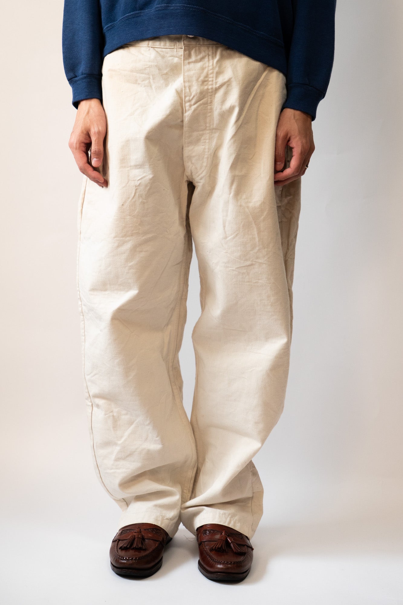 20er Jahre französische Armee Baumwoll-HBT-Bourgeron-Hose DEADSTOCK