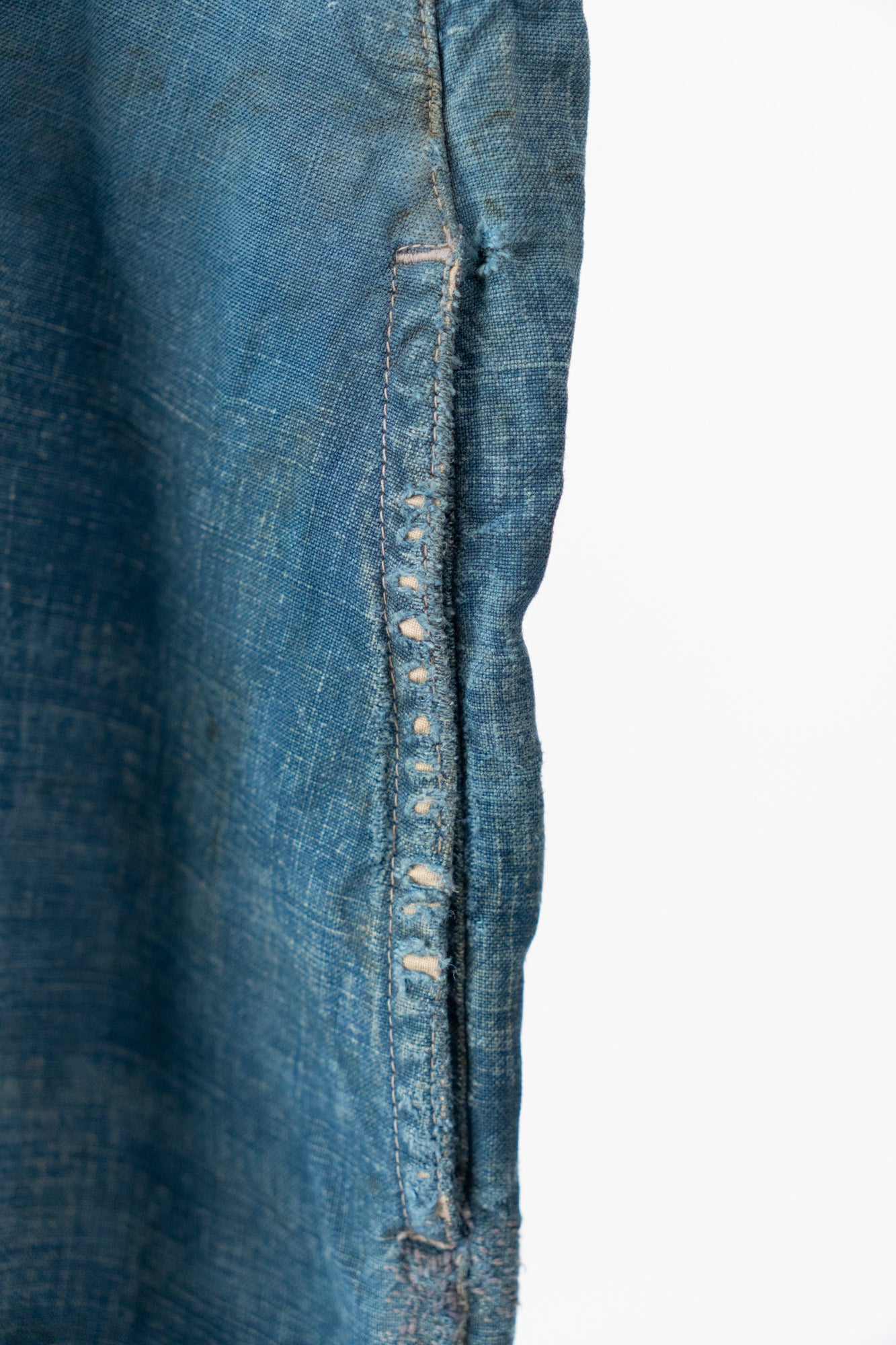 20er Jahre französische Vintage-Indigo-Leinen-Arbeitshose PatchWork