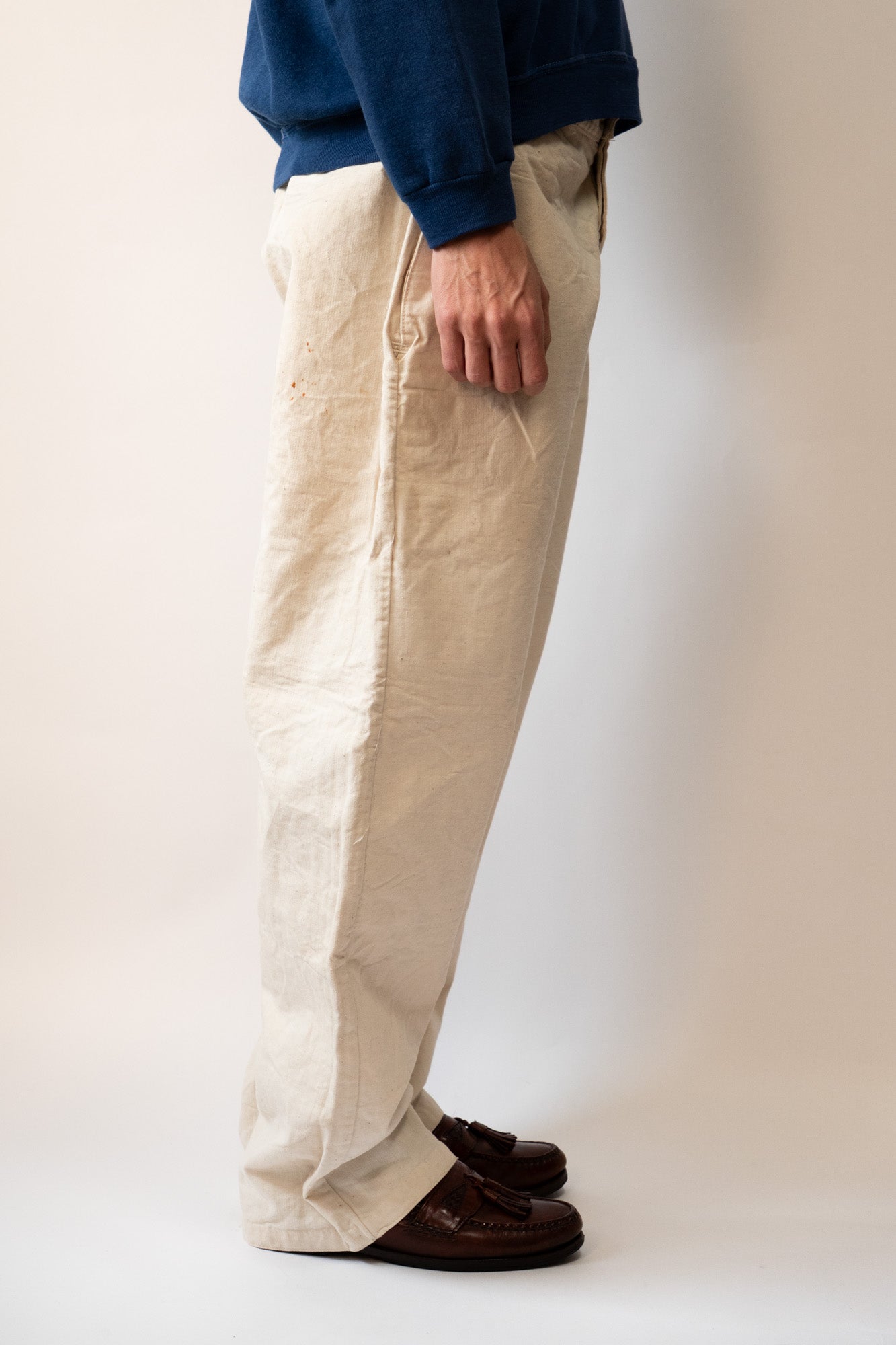 20er Jahre französische Armee Baumwoll-HBT-Bourgeron-Hose DEADSTOCK