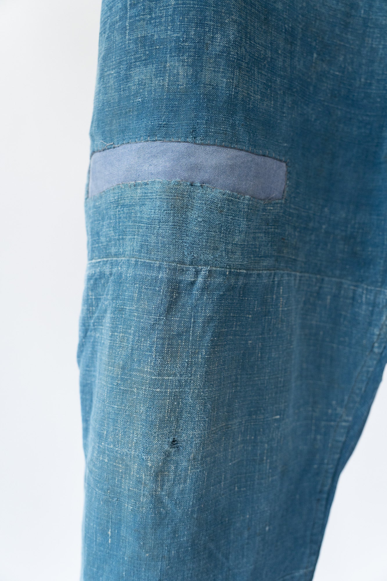 20er Jahre französische Vintage-Indigo-Leinen-Arbeitshose PatchWork