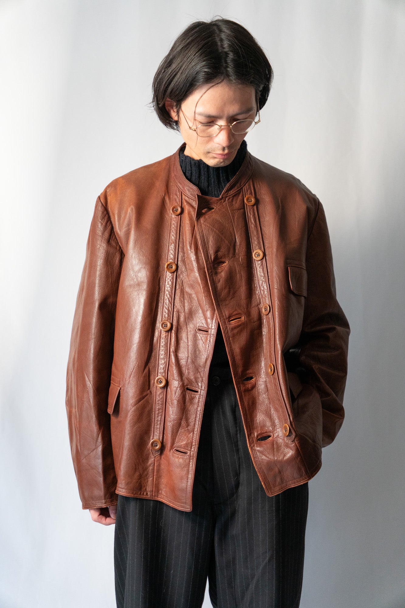 ~40s Sweden Work Goatskin Double Breasted Leather Jacket
