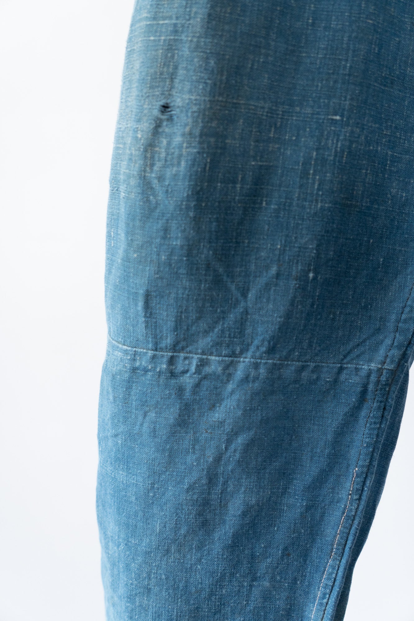 20er Jahre französische Vintage-Indigo-Leinen-Arbeitshose PatchWork