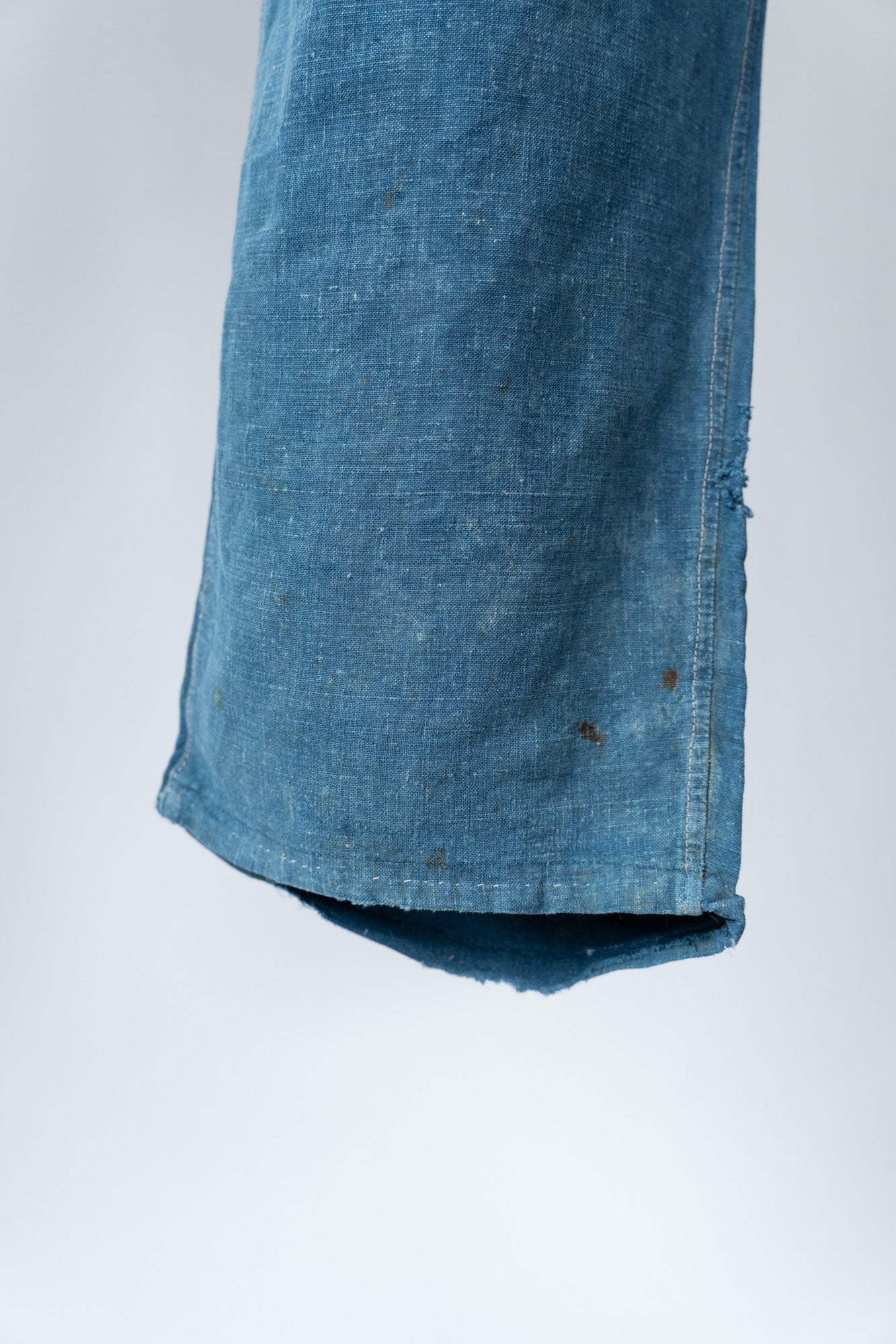 20er Jahre französische Vintage-Indigo-Leinen-Arbeitshose PatchWork