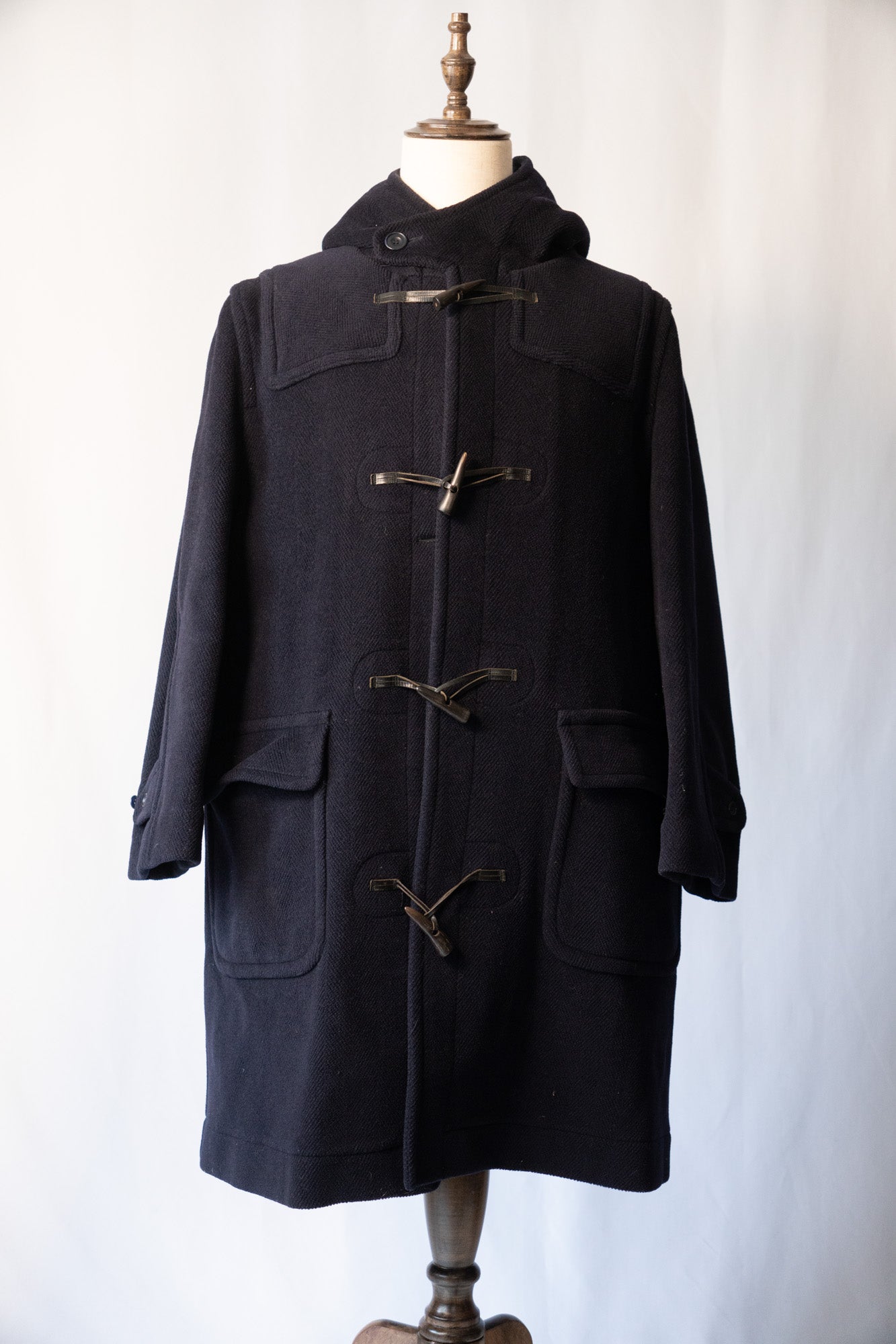 Manteau duffle-coat en laine à chevrons Invertere des années 90