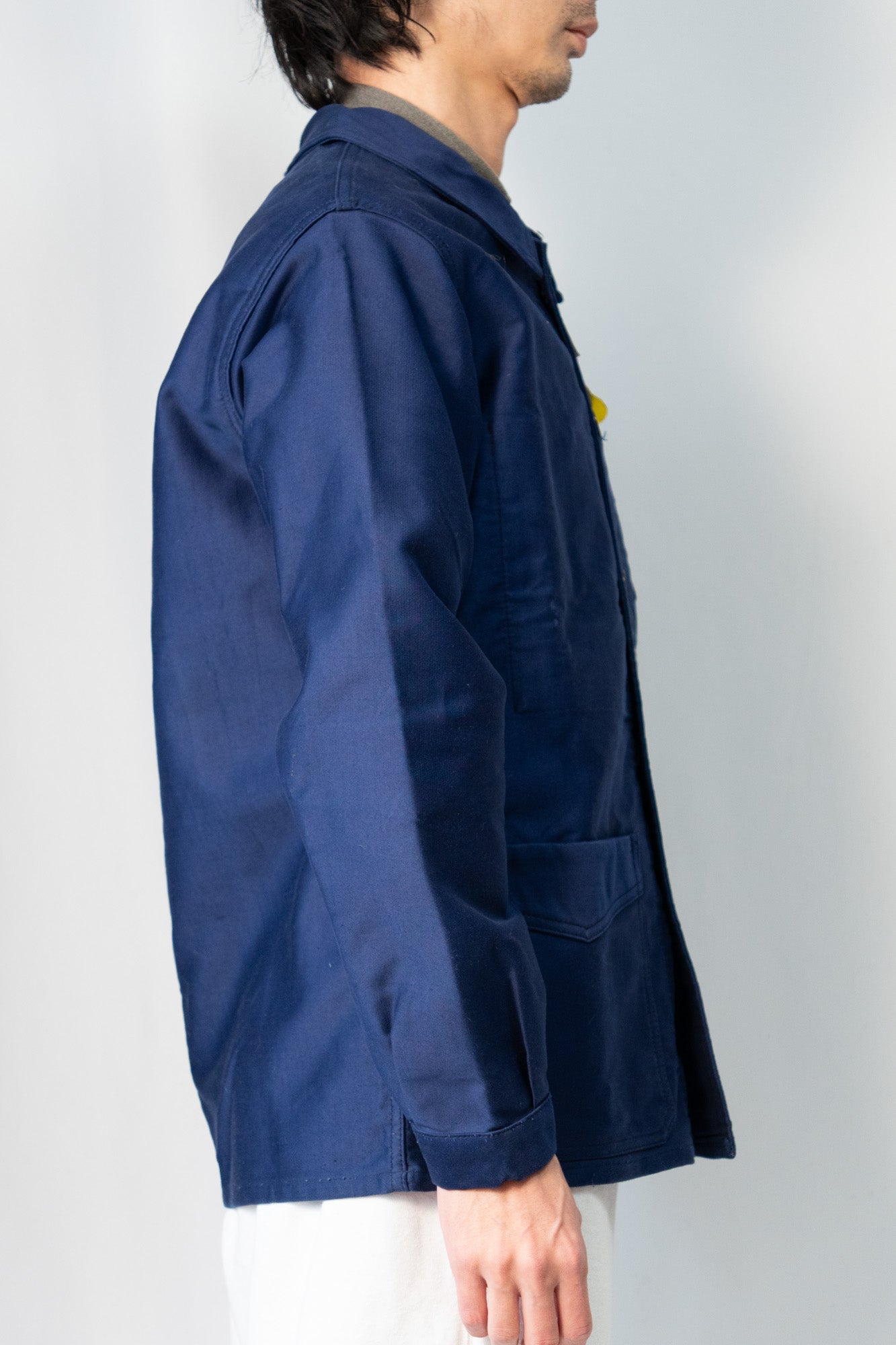 Veste de travail française en moleskine bleue des années 40 « Le Mont St Mitchel » Deadstock taille 44