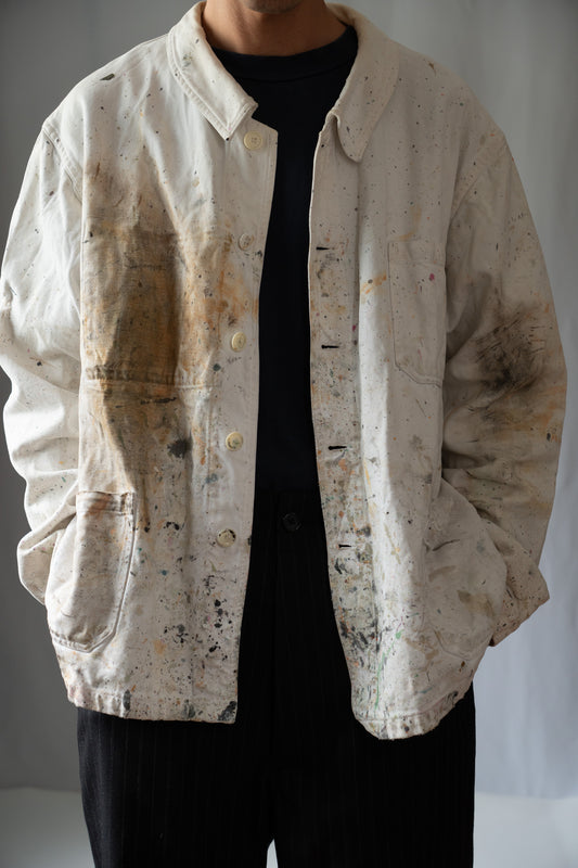 60er Jahre Französische Arbeitsjacke aus Baumwolltwill