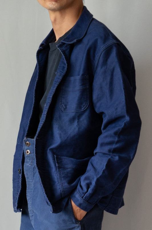 Französische Arbeitsjacke aus blauem Moleskin aus den 50er Jahren „Le Mont St Michel”