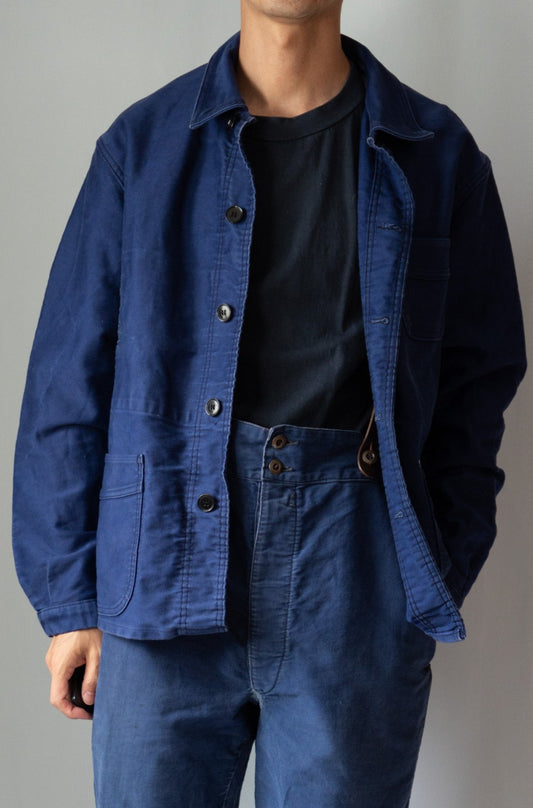 Französische Arbeitsjacke aus blauem Moleskin aus den 50er Jahren „Le Mont St Michel”