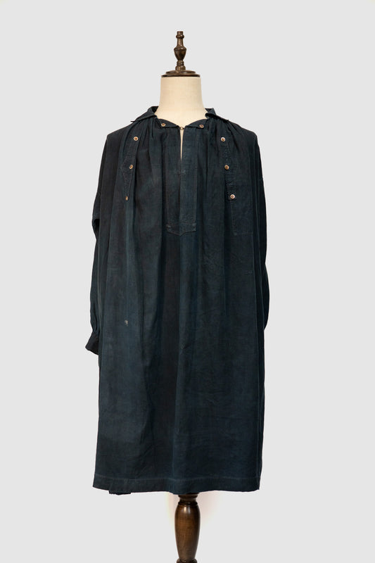 1900s French Work Indigo Linen Biaude Smock
