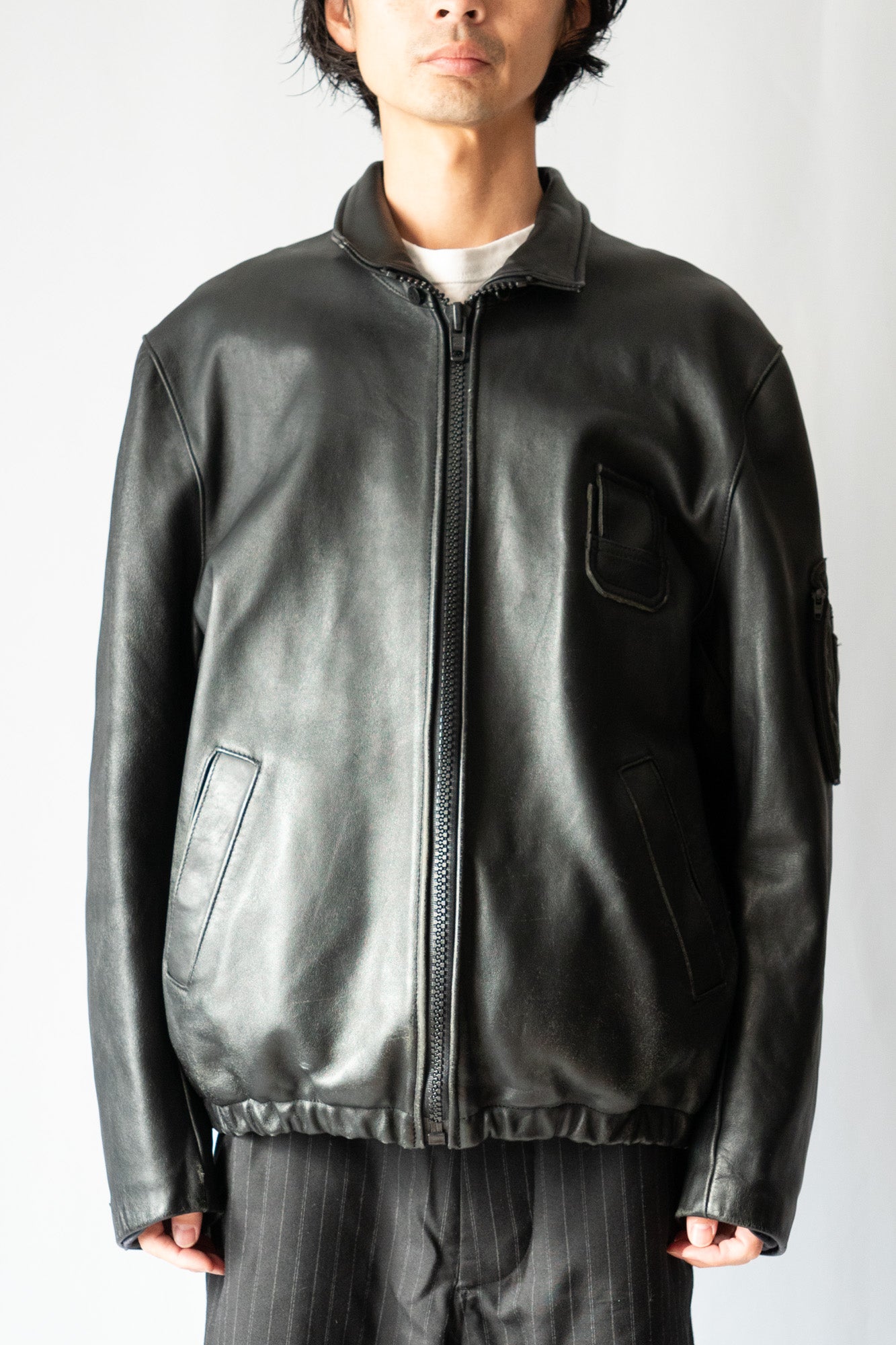 Veste de pilote civile française vintage des années 70 en cuir « GVF »