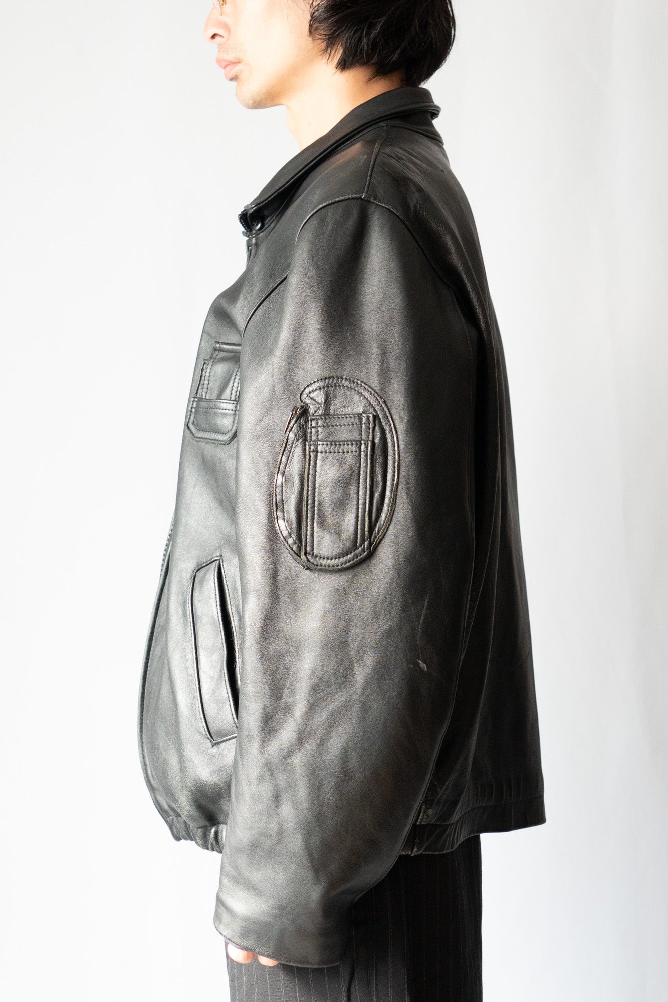Veste de pilote civile française vintage des années 70 en cuir « GVF »