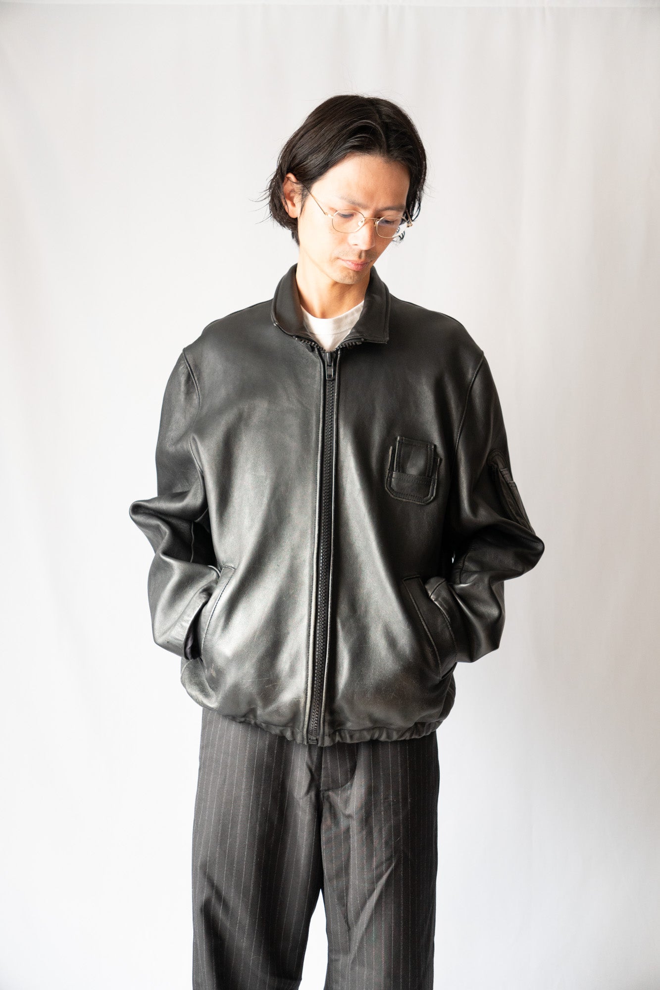 Veste de pilote civile française vintage des années 70 en cuir « GVF »