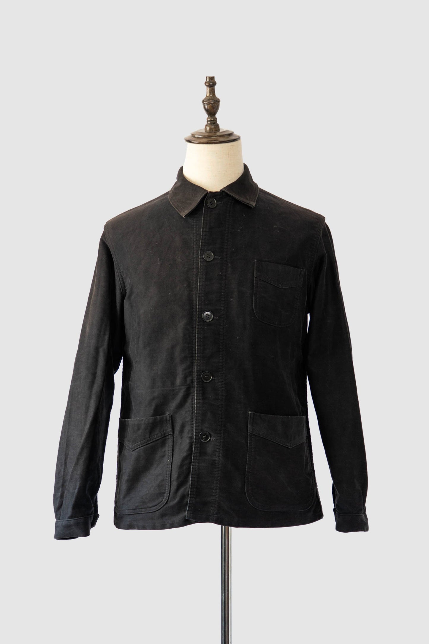~50er Jahre französische Arbeitsjacke aus schwarzem Moleskin „Le Mont St Michel”
