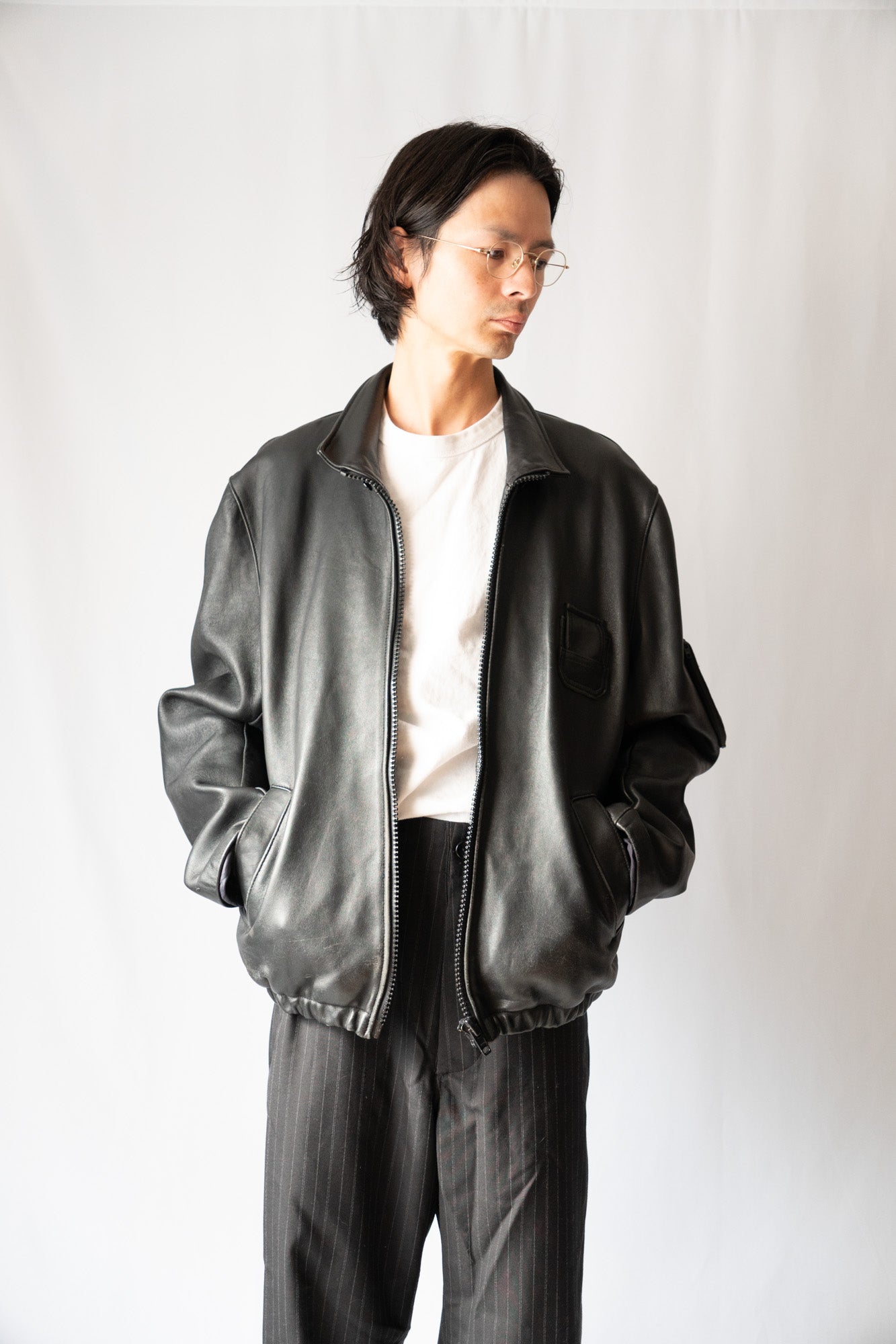 Veste de pilote civile française vintage des années 70 en cuir « GVF »
