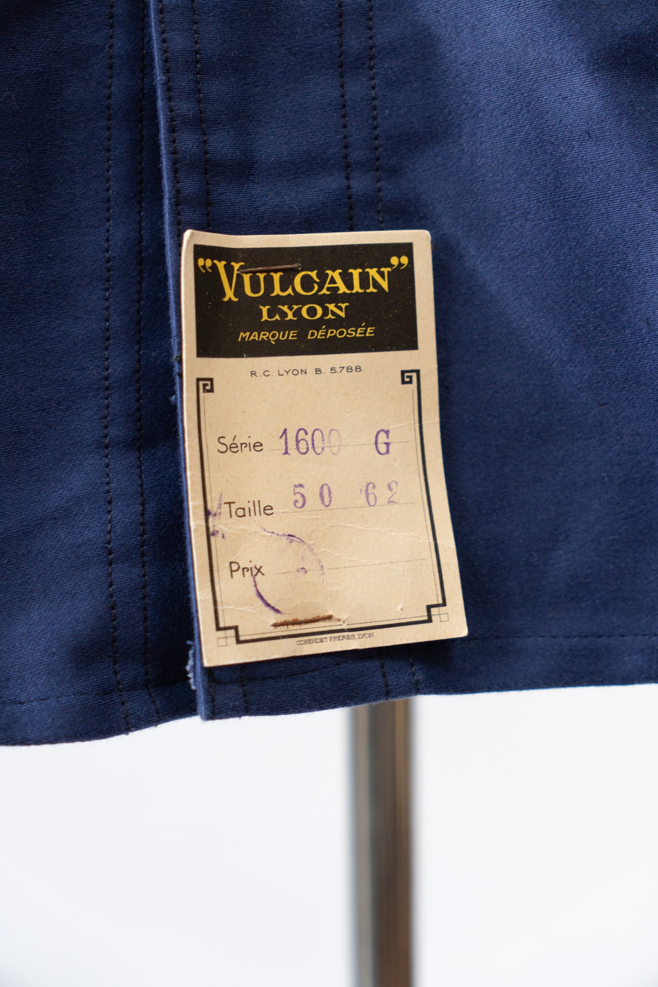 Veste en moleskine bleue Vulcain French Work des années 40 - DEADSTOCK