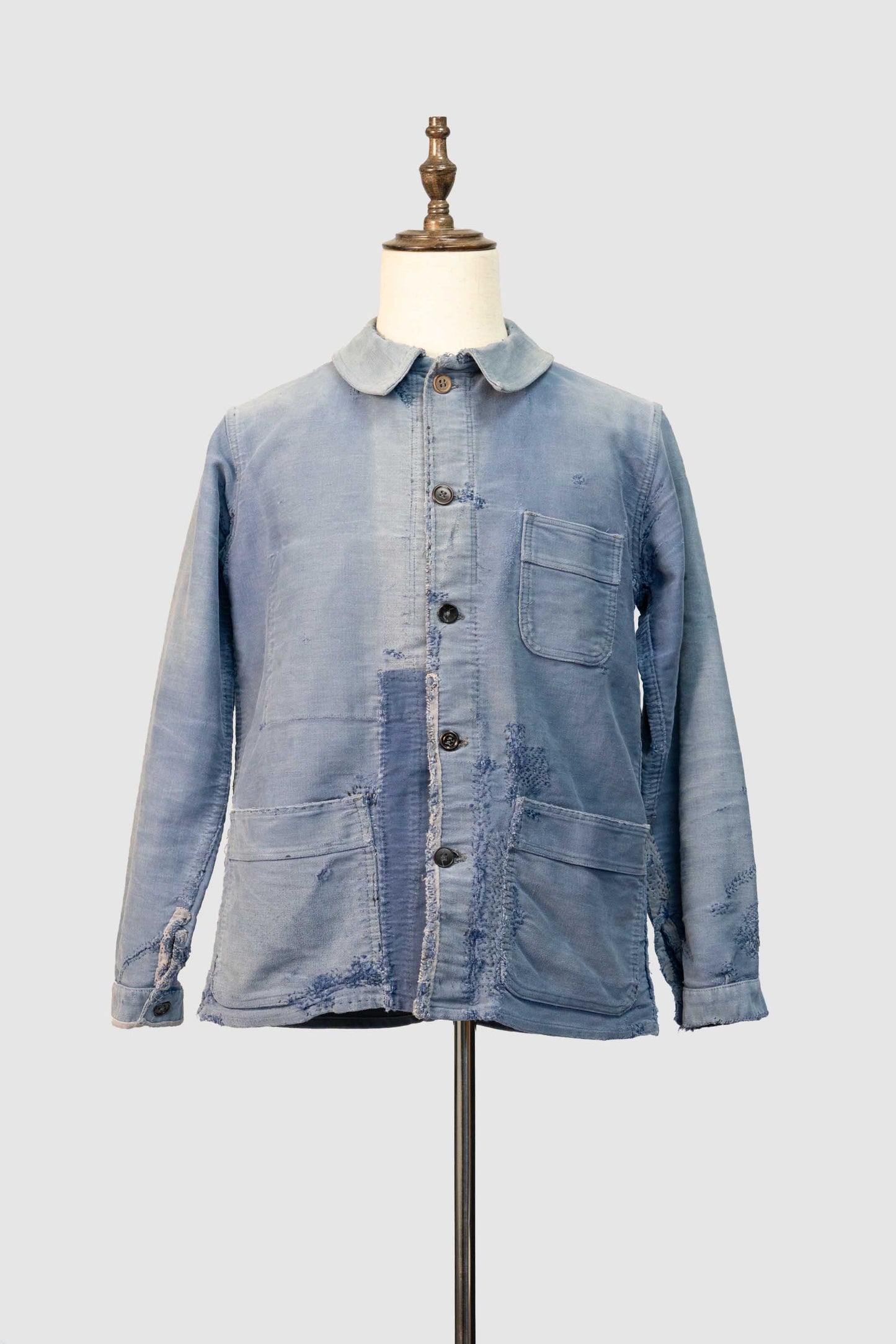 Veste de travail française en moleskine bleue des années 40-50