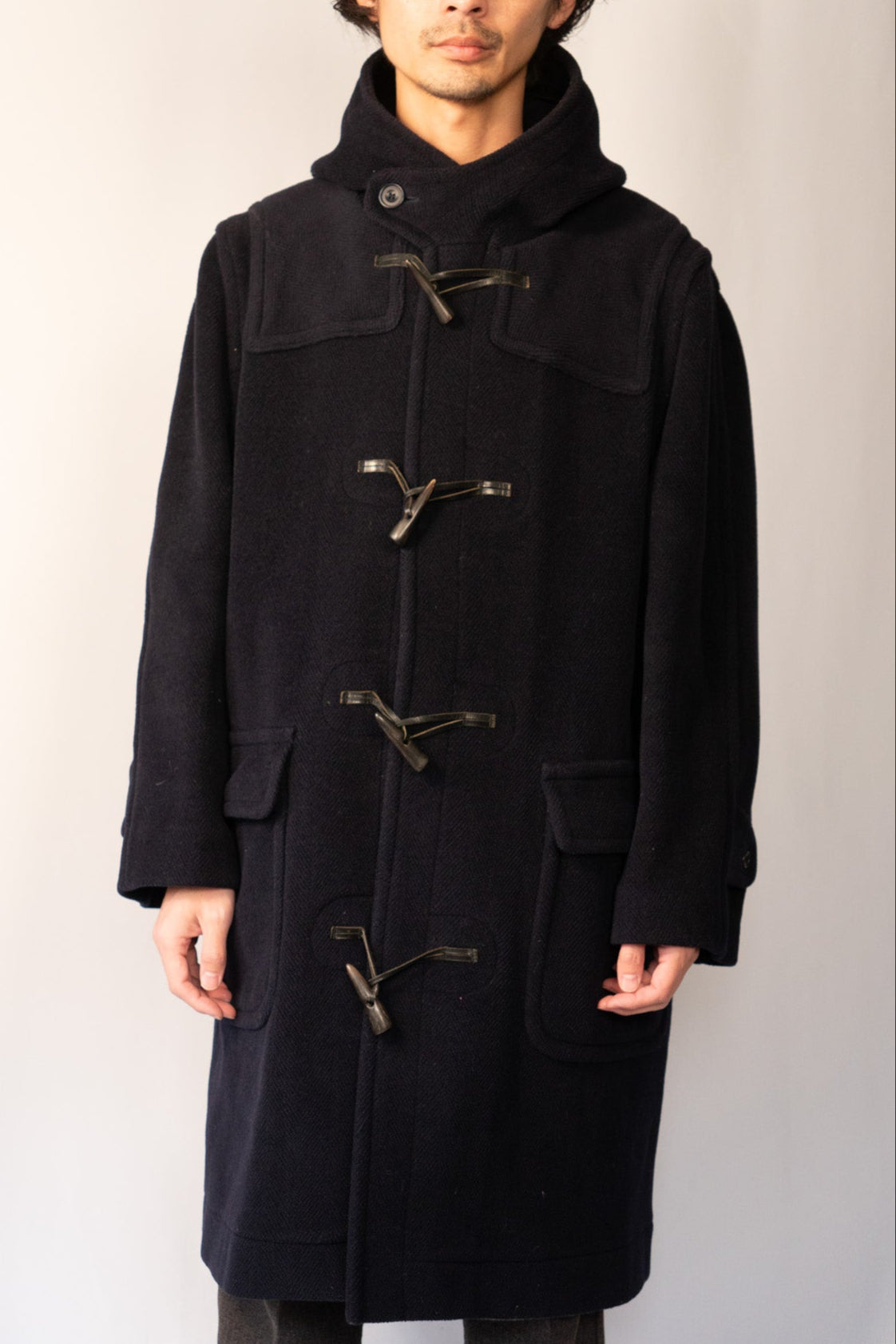 Manteau duffle-coat en laine à chevrons Invertere des années 90