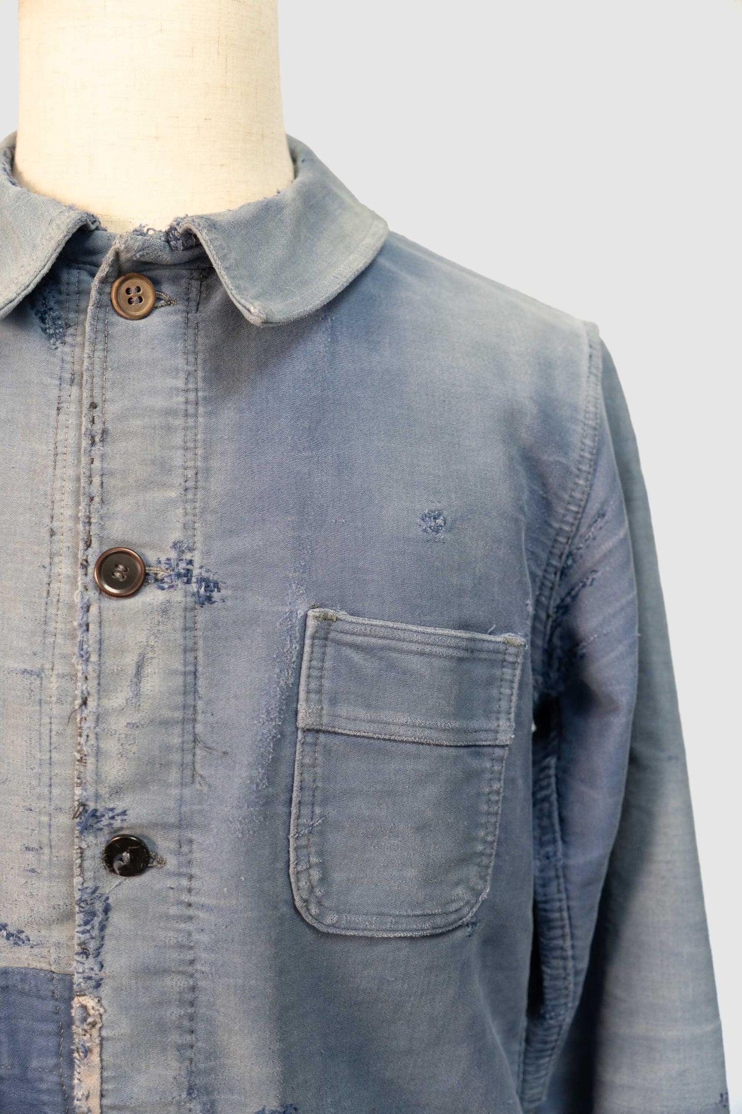Veste de travail française en moleskine bleue des années 40-50