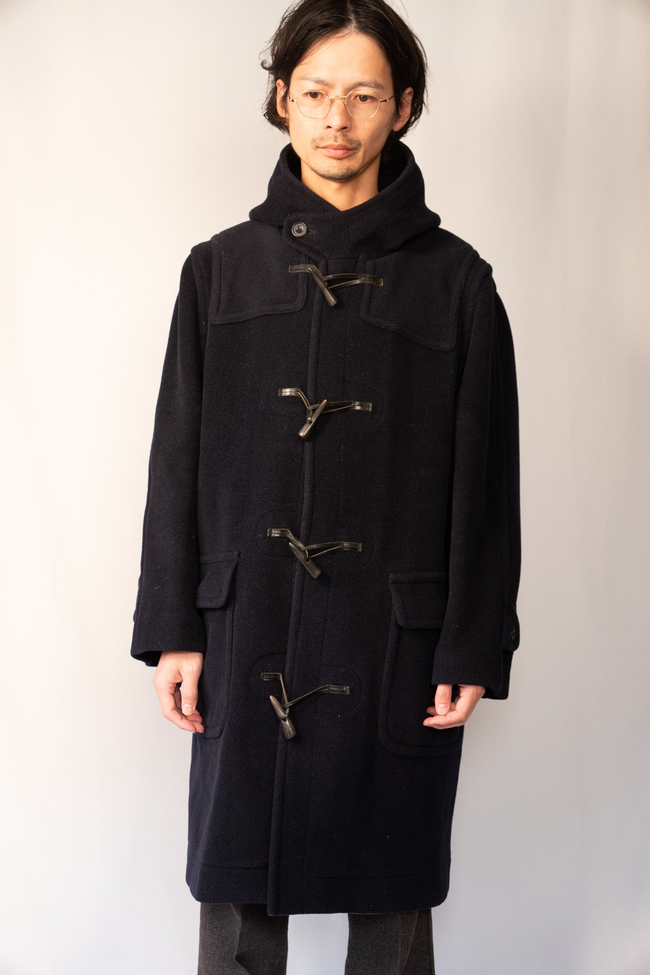 Manteau duffle-coat en laine à chevrons Invertere des années 90