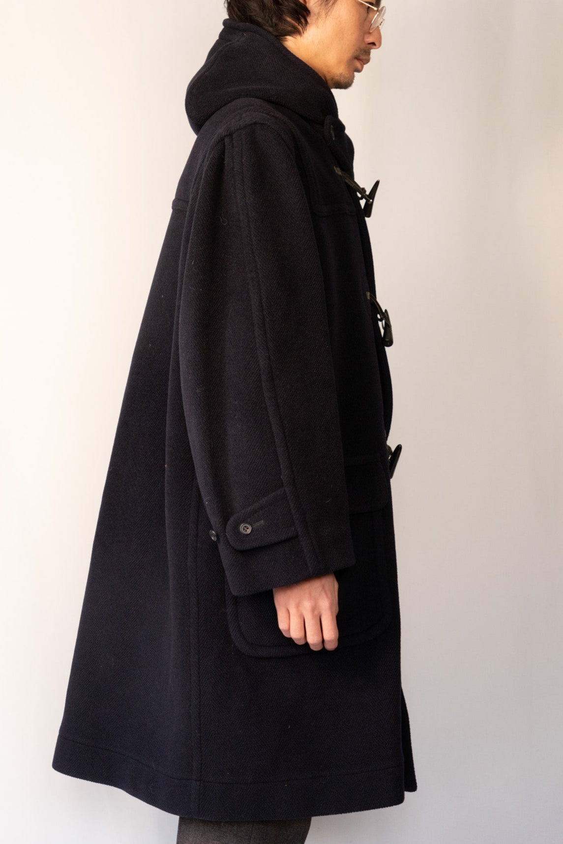 Manteau duffle-coat en laine à chevrons Invertere des années 90