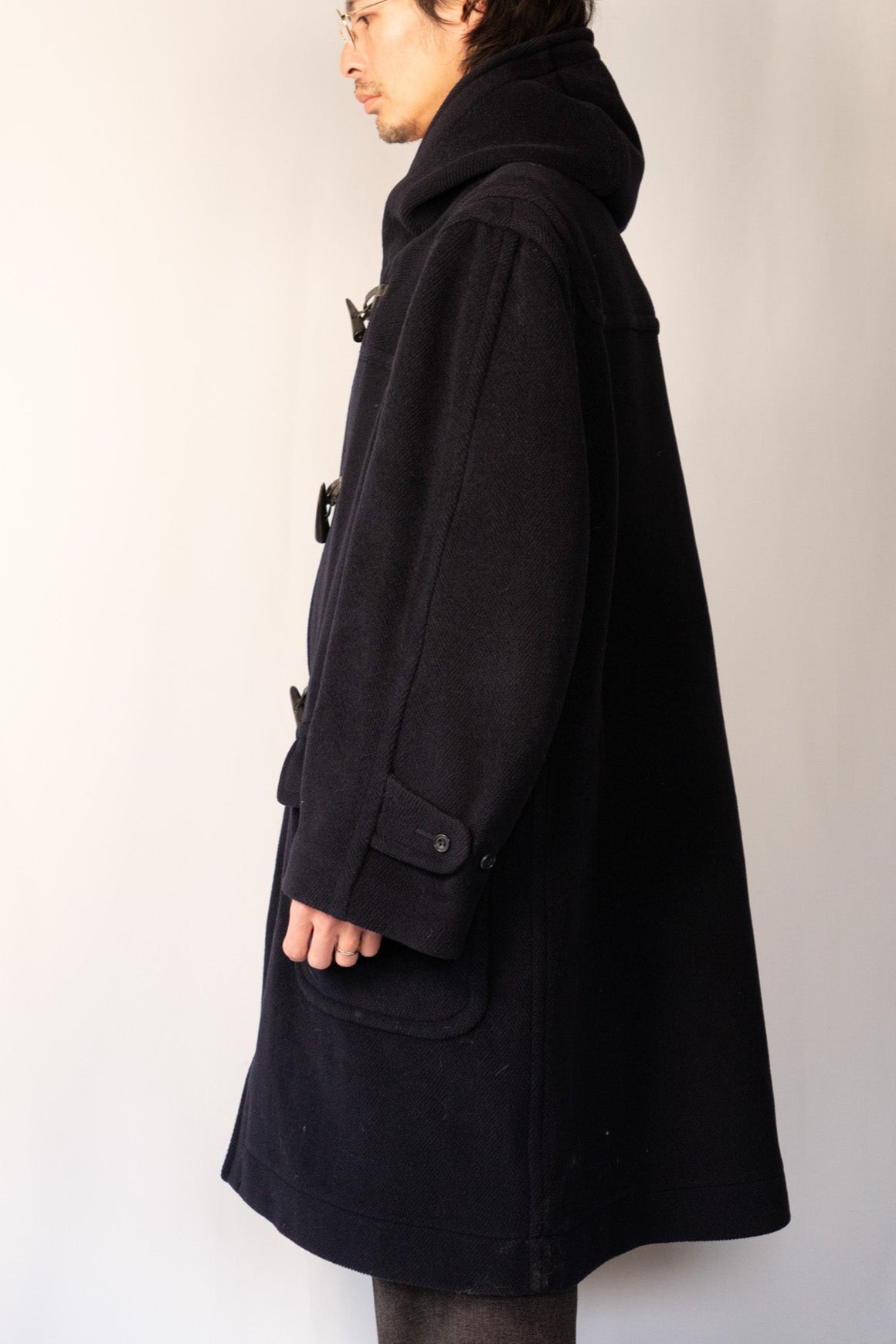 Manteau duffle-coat en laine à chevrons Invertere des années 90