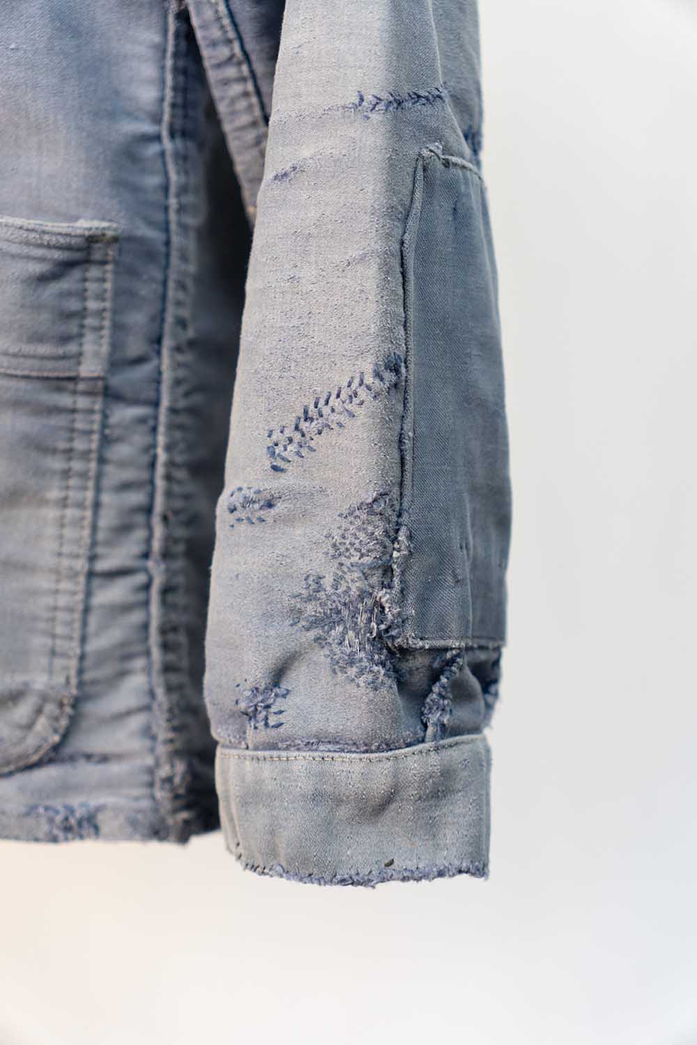 Veste de travail française en moleskine bleue des années 40-50
