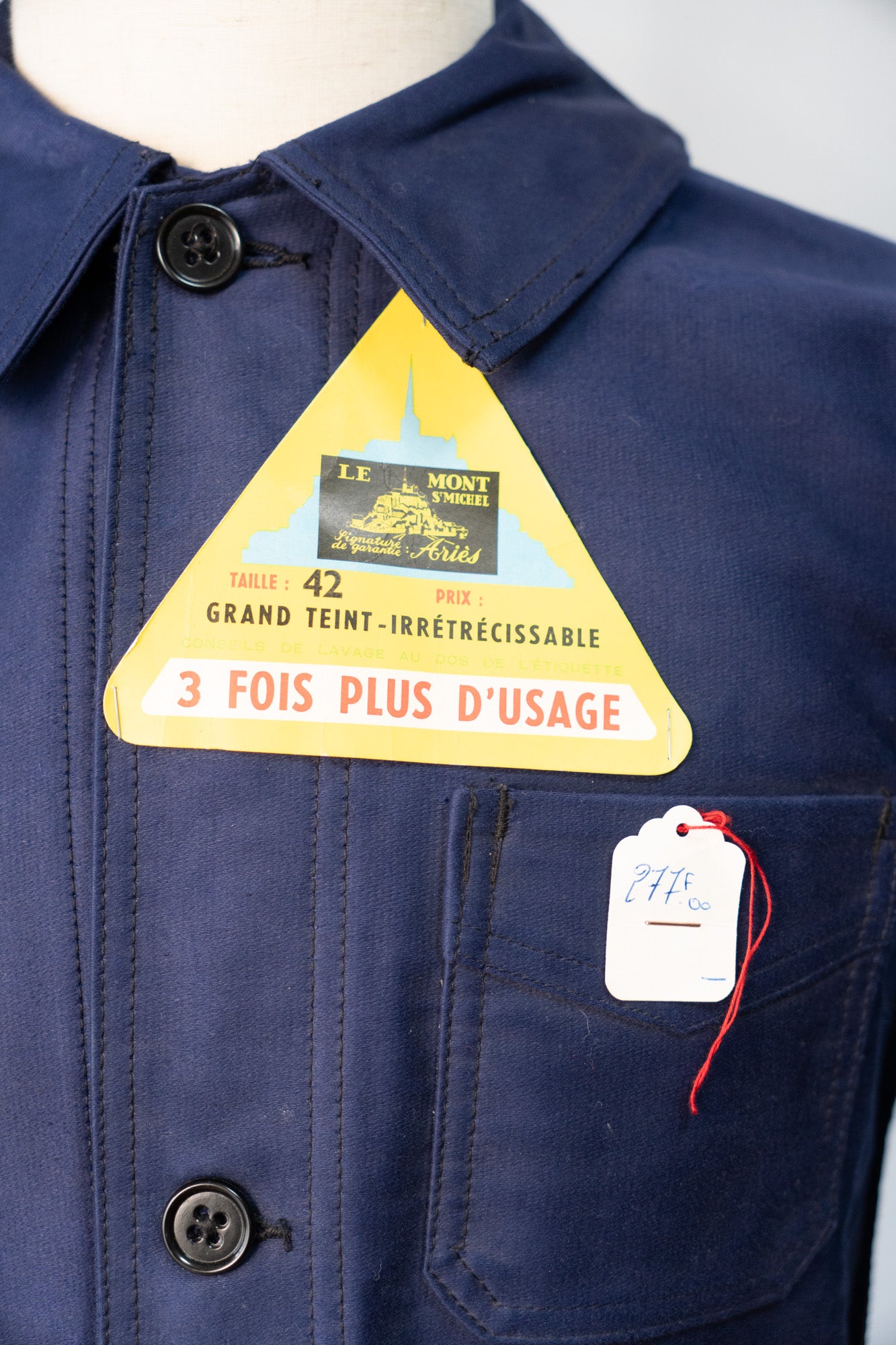 Veste en moleskine bleue French Work des années 40 « Le Mont St Mitchel » Deadstock taille 42