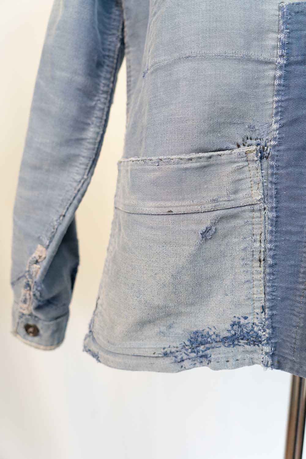 Veste de travail française en moleskine bleue des années 40-50