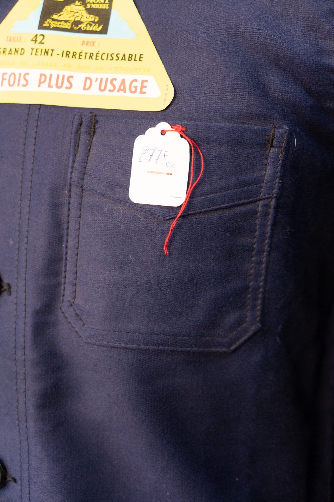 Veste en moleskine bleue French Work des années 40 « Le Mont St Mitchel » Deadstock taille 42