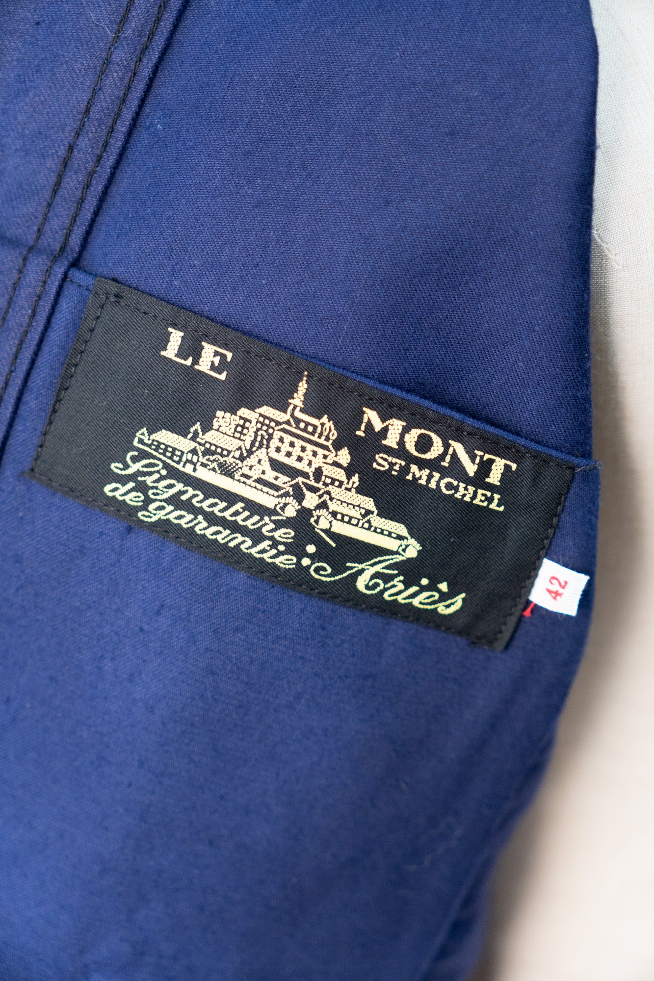 Veste en moleskine bleue French Work des années 40 « Le Mont St Mitchel » Deadstock taille 42