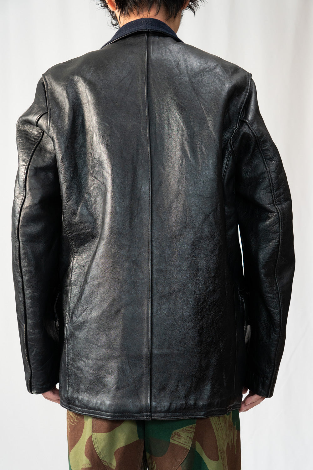 Veste en cuir vintage française Corbusier des années 40-50 « CNET » avec jugulaire