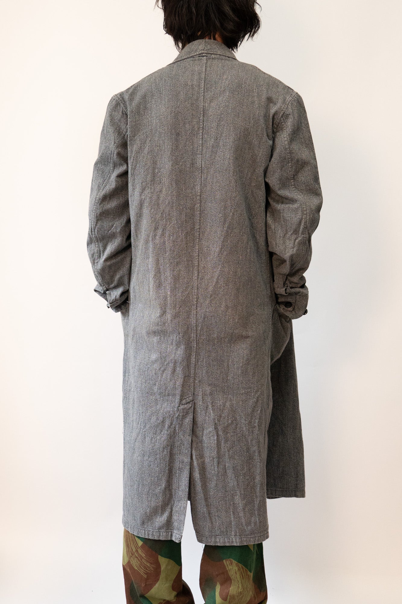 Manteau d'atelier en chambray noir vintage français des années 50