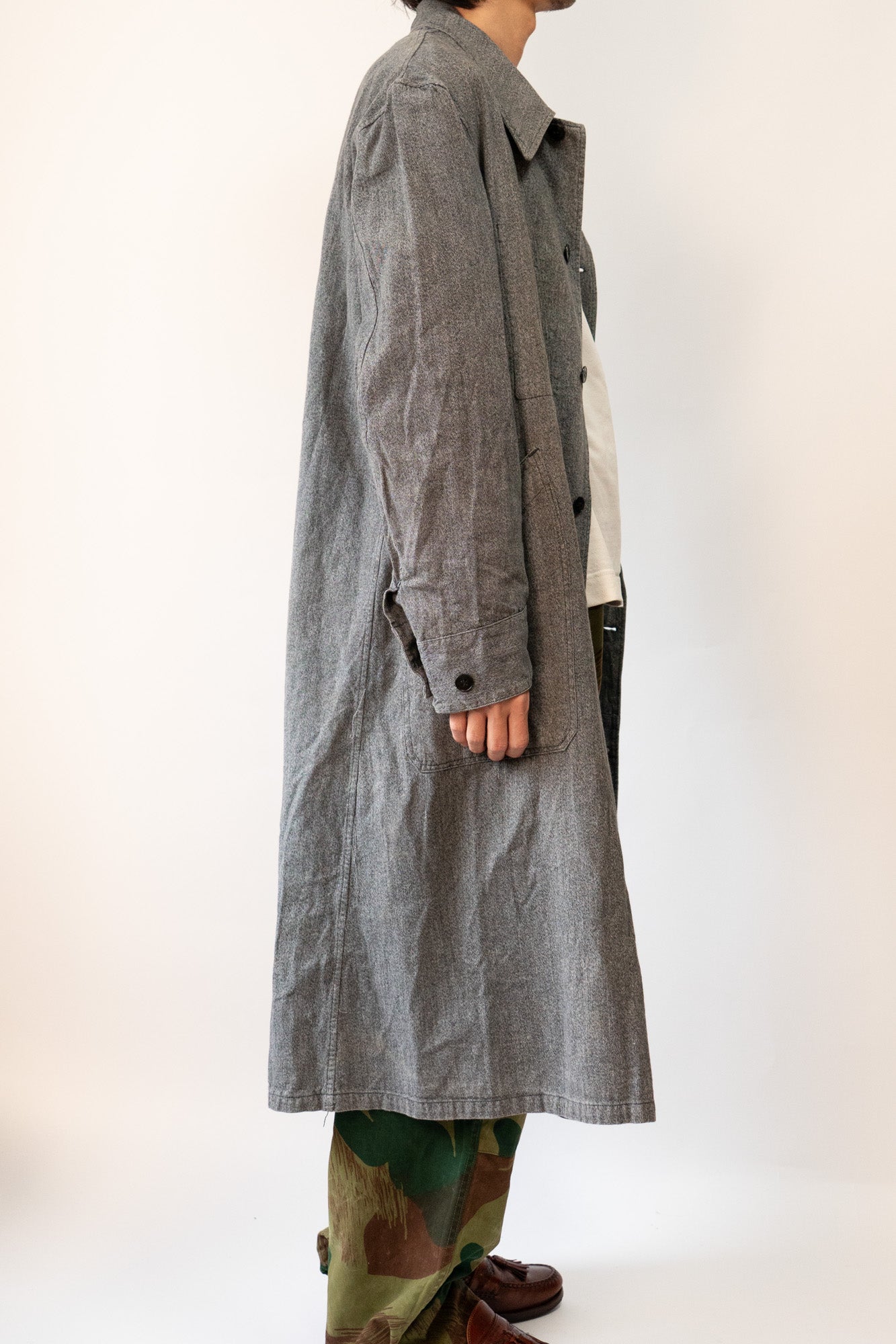 Manteau d'atelier en chambray noir vintage français des années 50