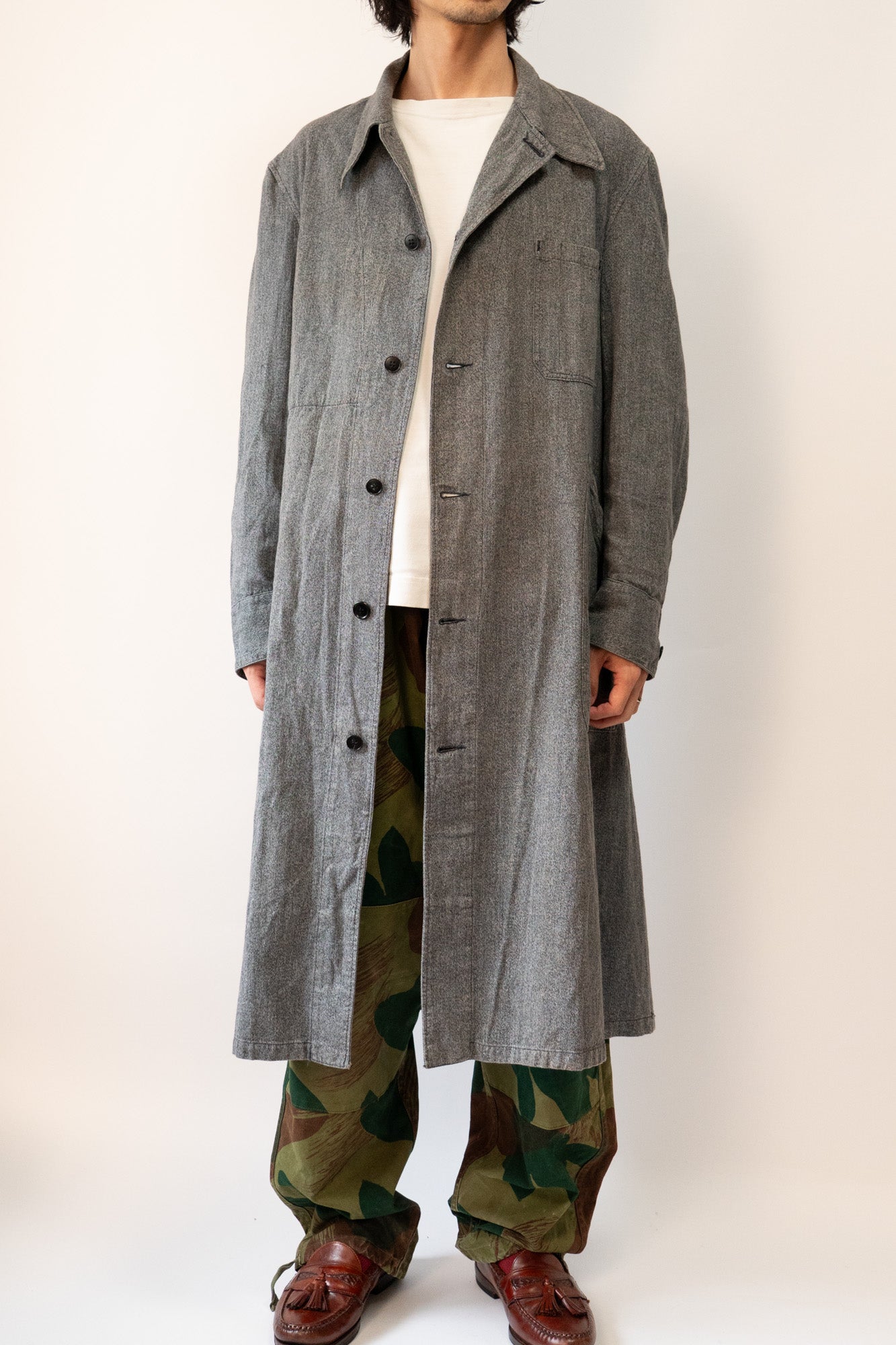 Manteau d'atelier en chambray noir vintage français des années 50