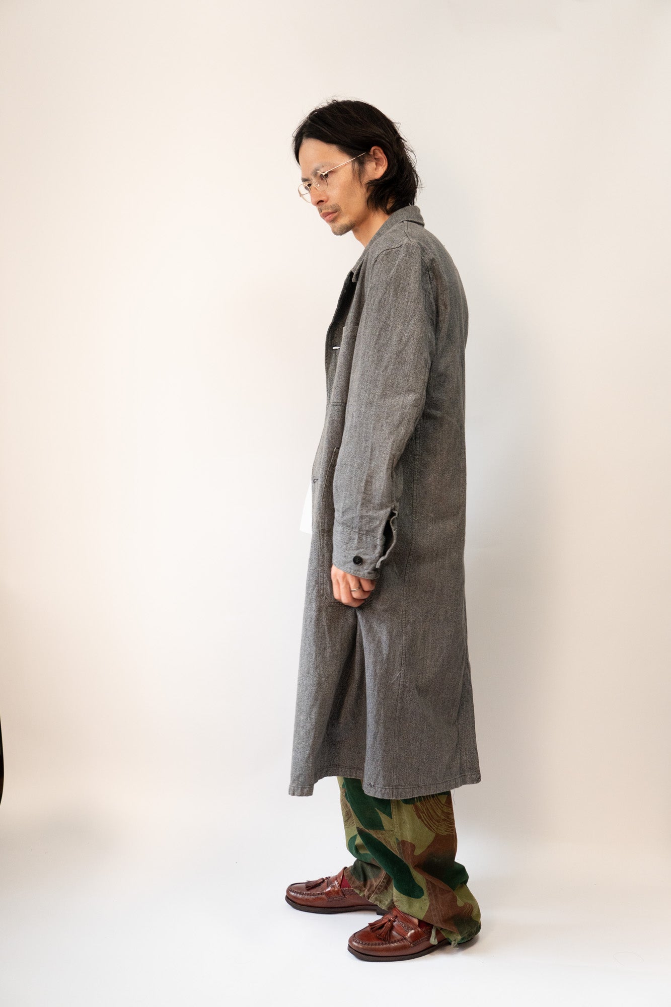 Manteau d'atelier en chambray noir vintage français des années 50