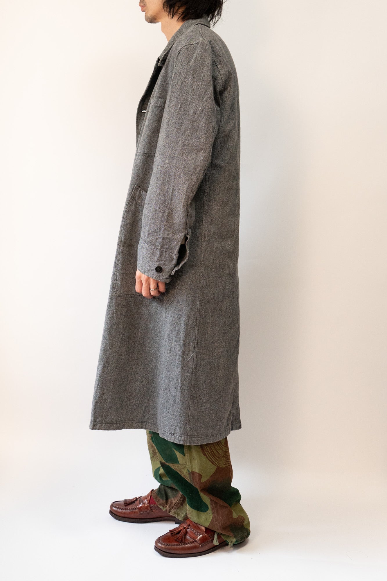 Manteau d'atelier en chambray noir vintage français des années 50