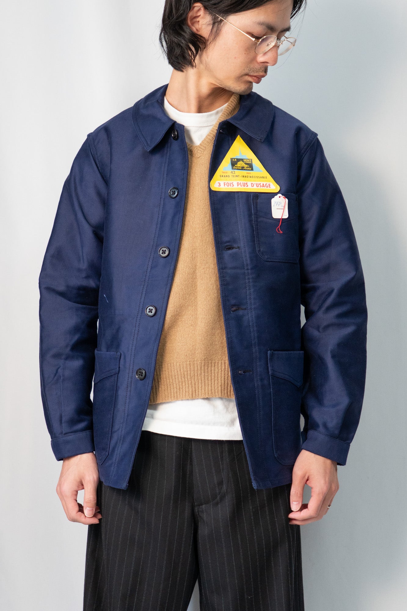 Veste en moleskine bleue French Work des années 40 « Le Mont St Mitchel » Deadstock taille 42
