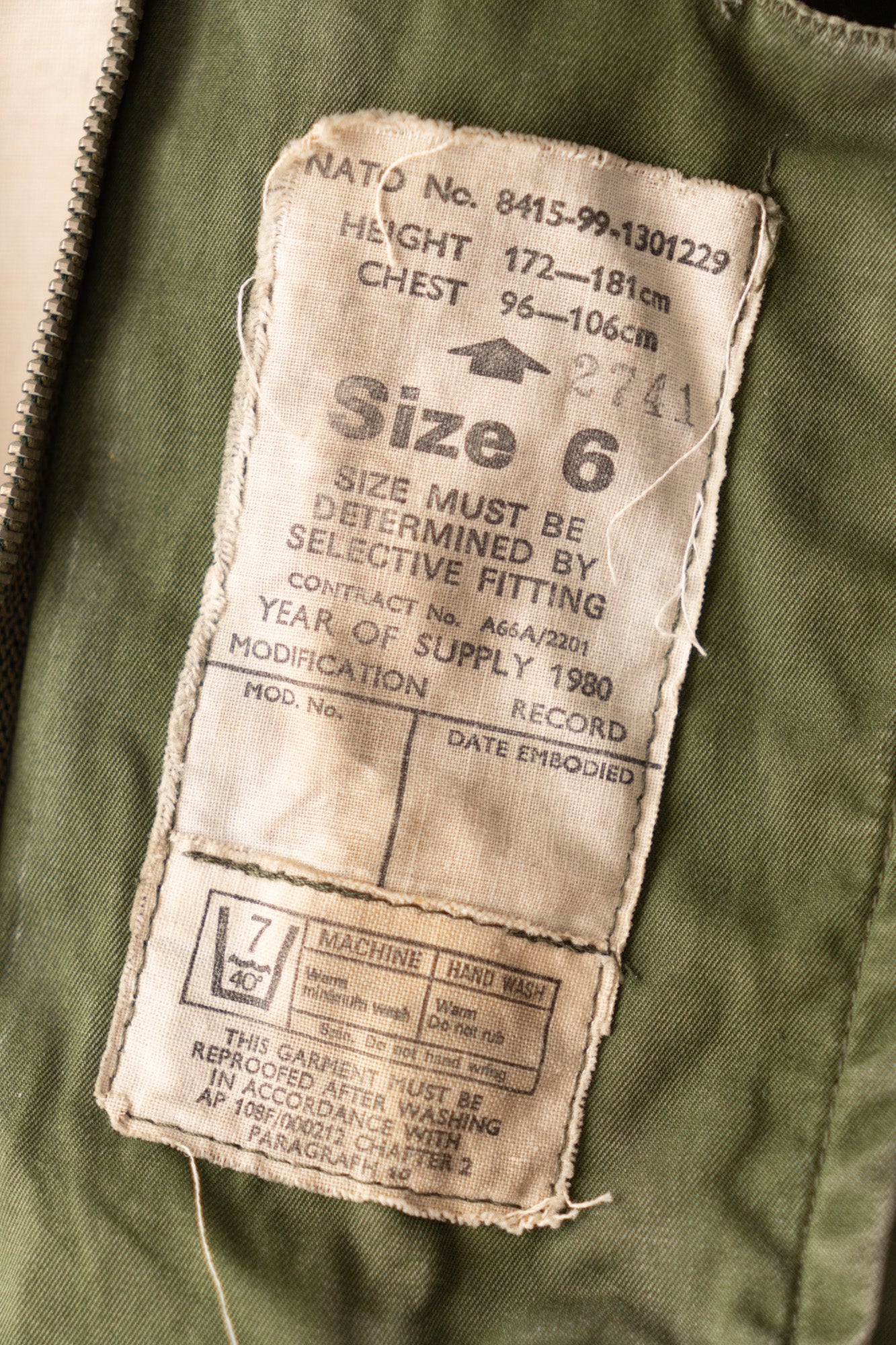 Veste d'aviateur MK3 pour temps froid de la Royal Air Force britannique des années 80