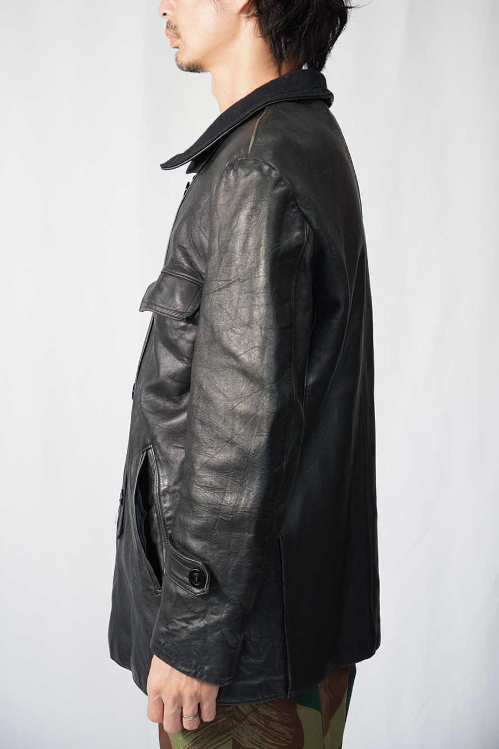 Veste en cuir vintage française Corbusier des années 70-80 « EDF » avec jugulaire