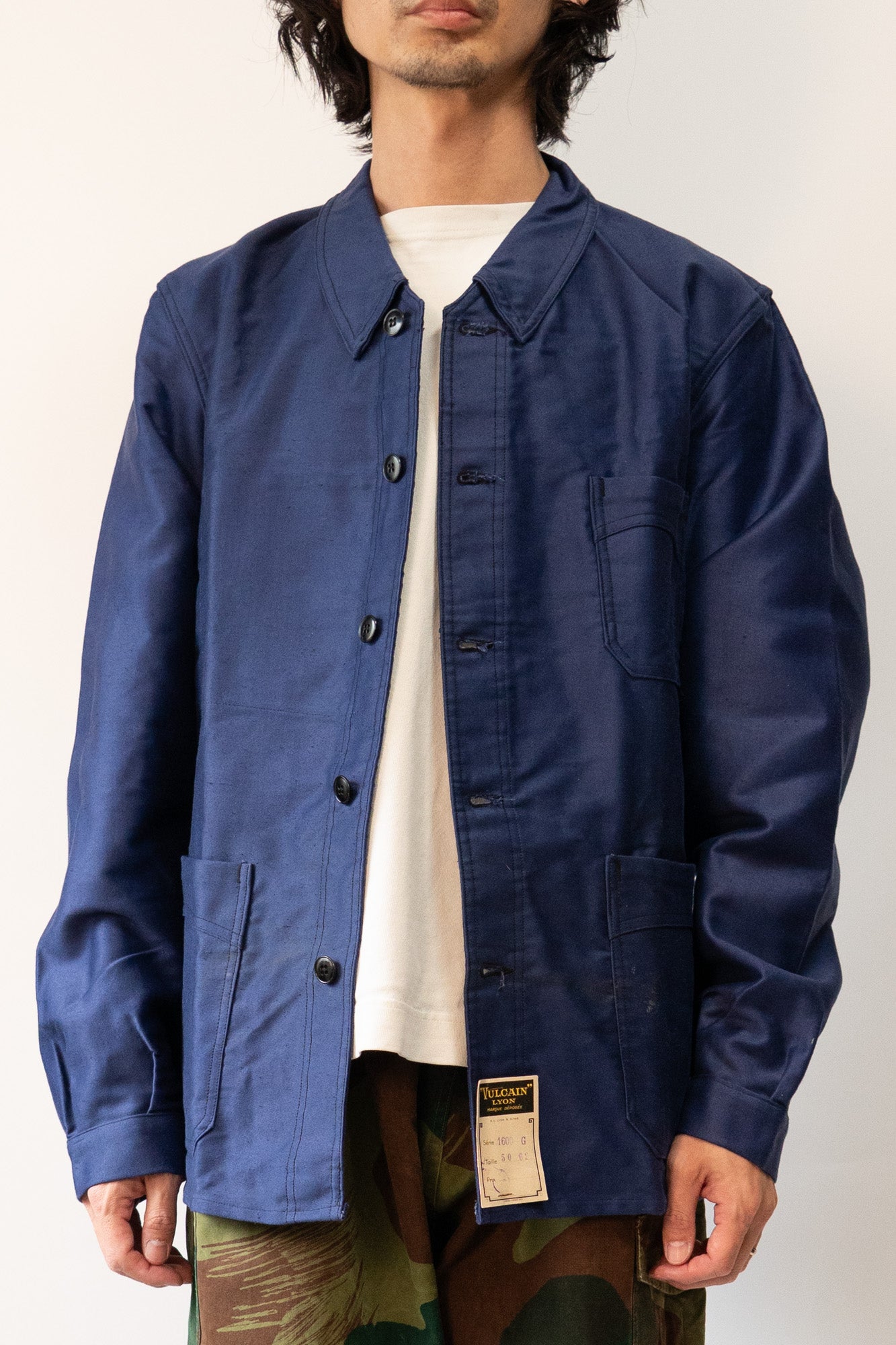 Veste en moleskine bleue Vulcain French Work des années 40 - DEADSTOCK